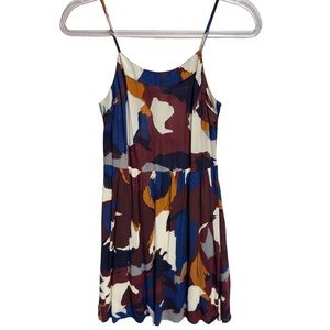 Y2K Pure Rayon Ann Taylor Loft Gauzy Geo Novelty Flare Mini Dress